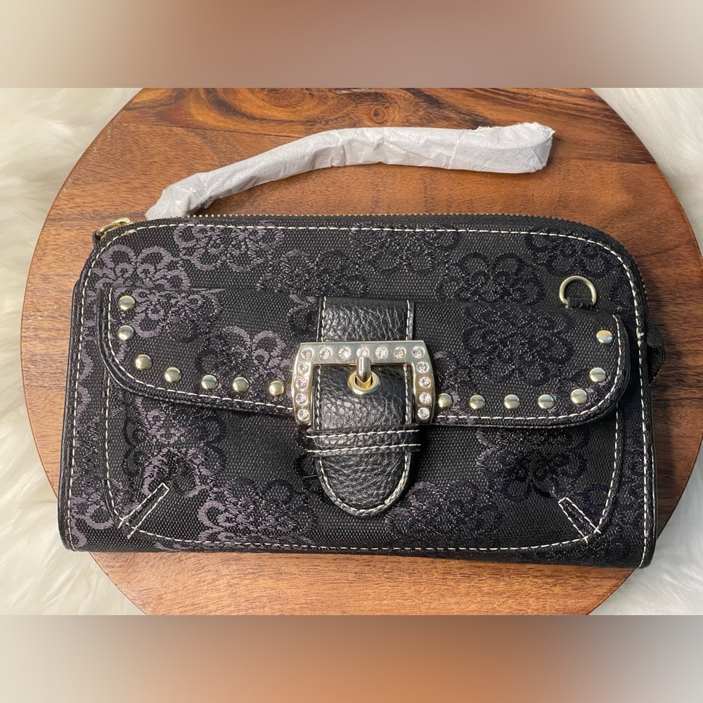 Kathy Van Zeeland Black Denim and Silver Wristlet/Clutch